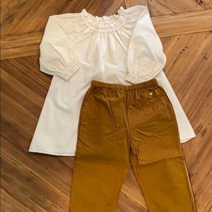 Ivory top with mustard pants
